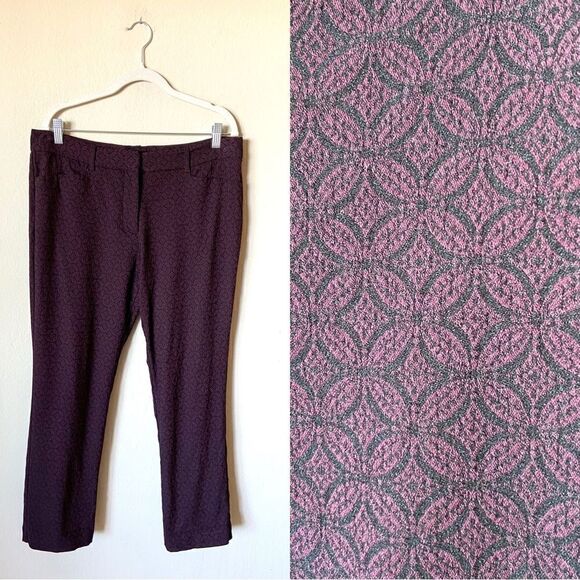 Mario Serrani Black Purple Pants Srtaight Leg Mid Rise Stretch Size 14 - Picture 1 of 10